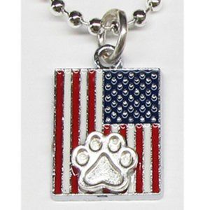 Stainless Steel American Flag w/Sterling Puppy Paw